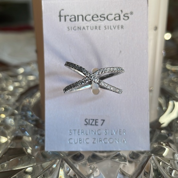 Francesca’s X Shaped Signature Silver Ring Size 7 Sterling Silver Cubic Zirconia - Picture 2 of 9